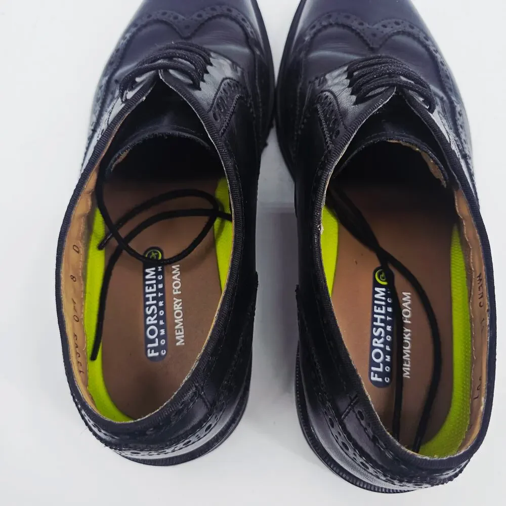 Florsheim CT Men's Network Wing Tip Oxford Black Leather Dress Office Shoe 8 D